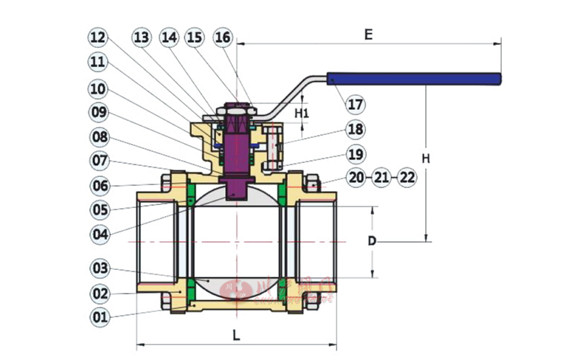 三片式高平臺(tái)球閥分解圖